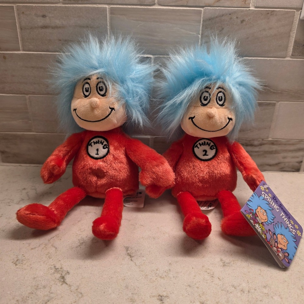 Kohls Cares Dr. Seuss Thing 1 & Thing 2 Plush Set Red Blue Spring Things 8" NWT